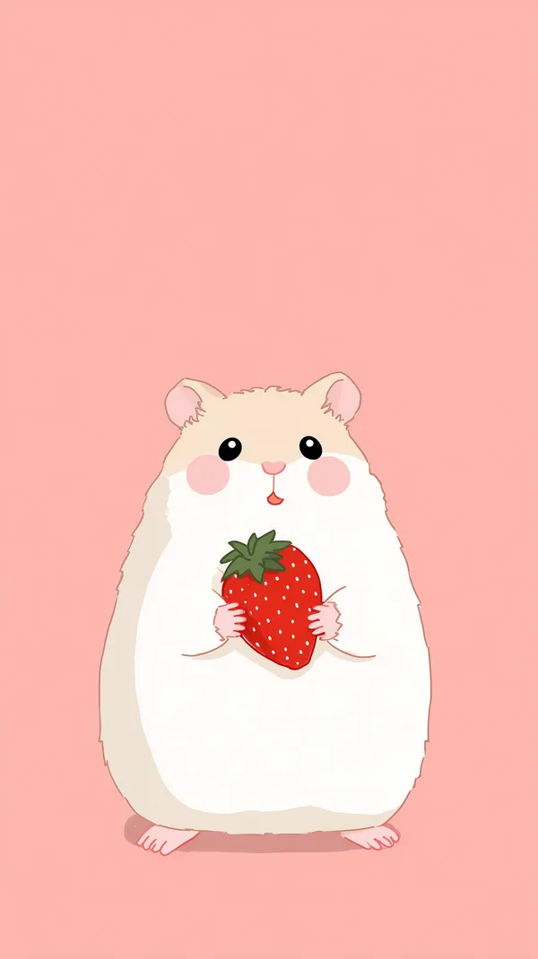 Pastel Cute Hamster Wallpaper Holding a Strawberry - HD Wallpaper, 4k Background Image