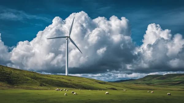 Serene Wind Turbine on Green Hills Under Dramatic Clouds - HD Wallpaper, 4k Background Image