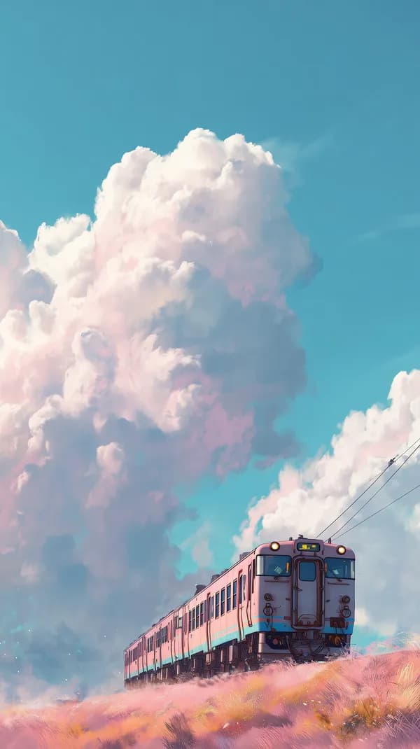 Dreamy Train Crossing a Pink Cloud Sky - Serene Wallpaper - HD Wallpaper, 4k Background Image