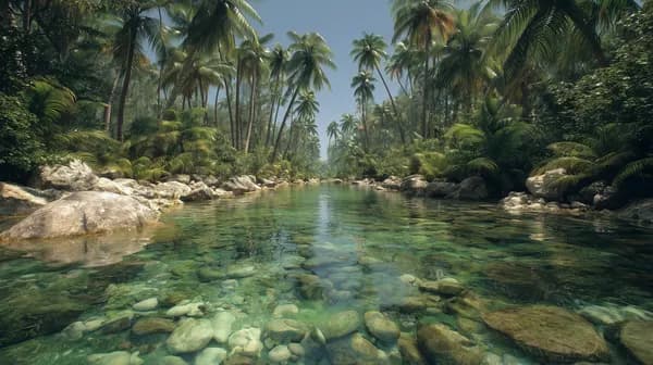 Tranquil Tropical River in a Lush Palm Forest Oasis - HD Wallpaper, 4k Background Image