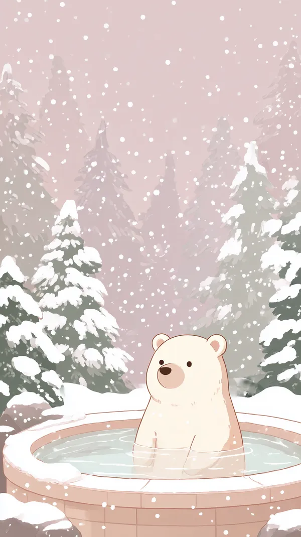 Cozy Winter Bear in Snowy Forest Hot Tub Wallpaper - HD Wallpaper, 4k Background Image
