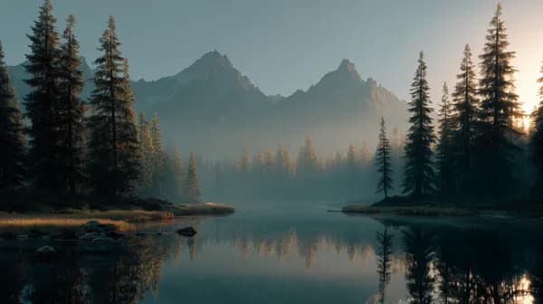 Tranquil Mountain Lake at Sunrise Among Pine Forests - HD Wallpaper, 4k Background Image