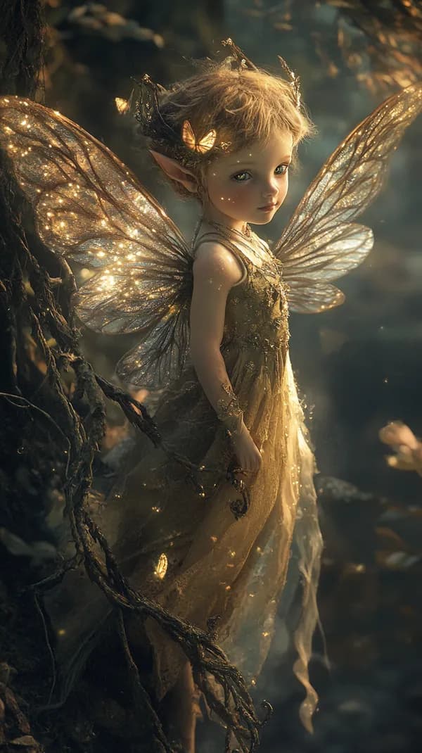 Glowing Fairy with Sparkling Wings On Branch - Fantasy Wallpaper - HD Wallpaper, 4k Background Image