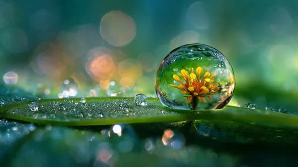 Macro Glass Bubble Showing a Yellow Flower on a Green Leaf - HD Wallpaper, 4k Background Image