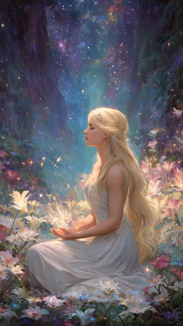 Ethereal Forest Nymph in a Dreamy Starfield Garden Wallpaper - HD Wallpaper, 4k Background Image