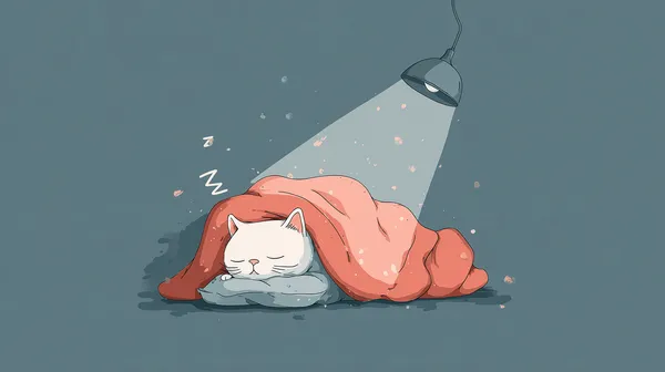 Cozy Sleepy Cat Under a Warm Lamp - Soft Illustrated Portrait - HD Wallpaper, 4k Background Image