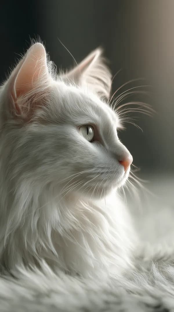 Serene white cat close-up wallpaper with soft fur and gentle light - HD Wallpaper, 4k Background Image