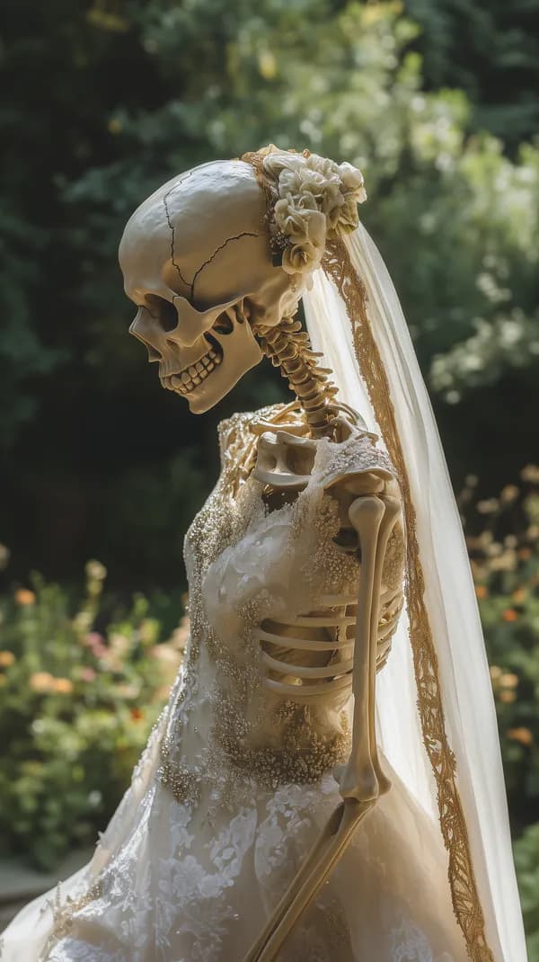 Gothic Skeleton Bride in Lace Wedding Dress with Veil - HD Wallpaper, 4k Background Image