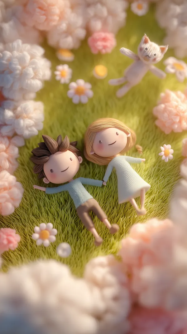 Whimsical meadow moment: cute dolls lying on bright grass - HD Wallpaper, 4k Background Image