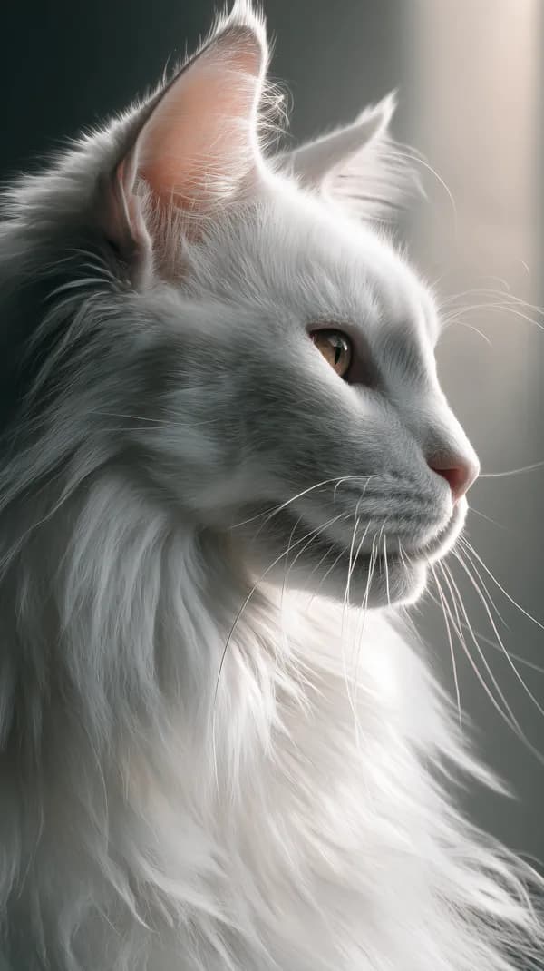 Elegant White Cat Portrait with Soft Lighting and Fluffy Fur - HD Wallpaper, 4k Background Image