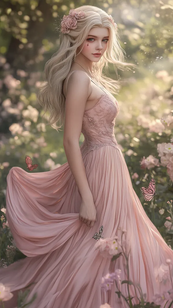 Dreamy Peach Dress in a Sunlit Garden – Ethereal Portrait - HD Wallpaper, 4k Background Image