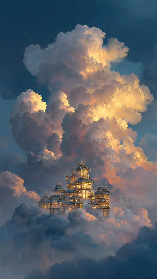 Floating Cloud Castle in the Sky at Sunset – Epic Fantasy Palace - HD Wallpaper, 4k Background Image