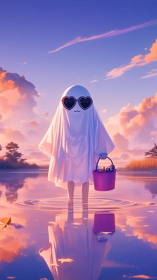 Whimsical Sunset Ghost in Heart Sunglasses - Water Reflection - HD Wallpaper, 4k Background Image