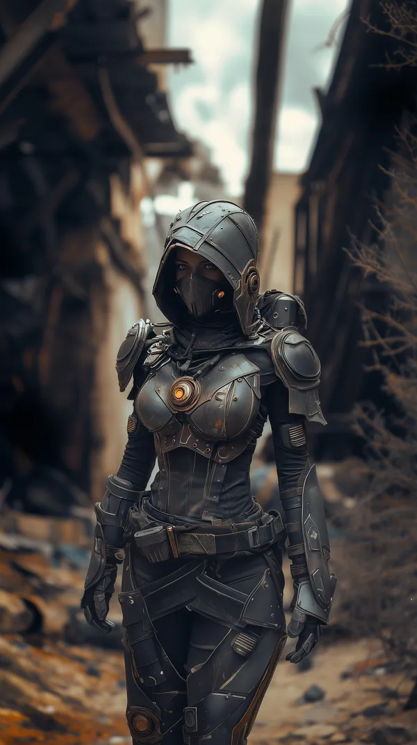 Futuristic armored warrior in a ruined city wallpaper - HD Wallpaper, 4k Background Image