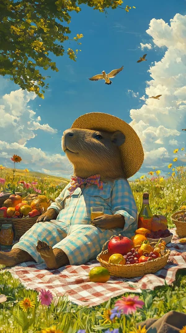 Whimsical Picnic Bear in Sunny Field - Cozy Wallpaper - HD Wallpaper, 4k Background Image