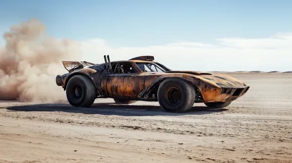 Desert Rusted Car in Dusty Wasteland – Post-Apocalyptic Vehicle - HD Wallpaper, 4k Background Image