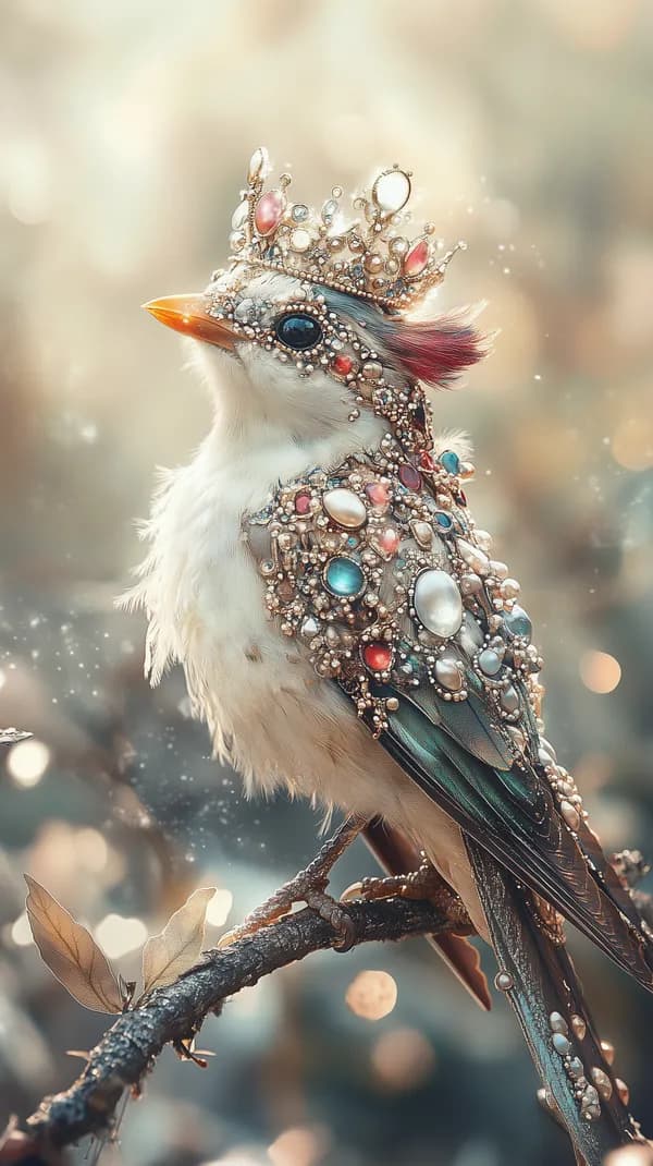 Fantasy Jeweled Crowned Bird Wallpaper with Sparkling Gems - HD Wallpaper, 4k Background Image