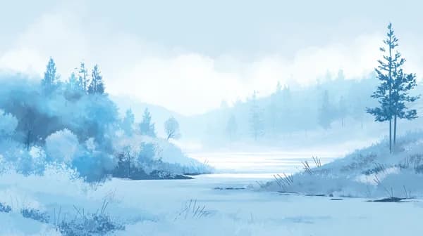 Calm Winter Forest Landscape in Blue Tones — Digital Painting - HD Wallpaper, 4k Background Image