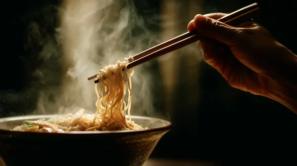 Steaming Noodles Lifted by Chopsticks in Warm Scene - HD Wallpaper, 4k Background Image
