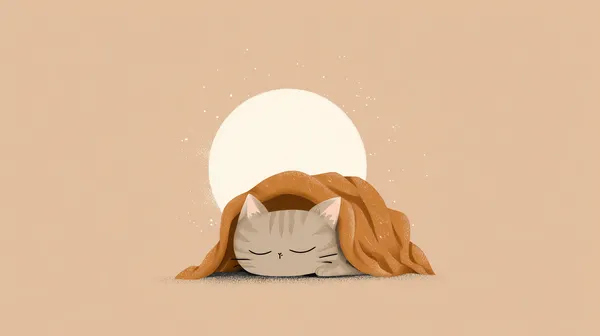 Cozy Sleeping Kitten Under a Warm Sun Illustration - HD Wallpaper, 4k Background Image