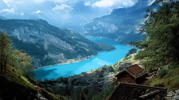 Azure Mountain Lake Vista - Serene Valley Landscape Wallpaper - HD Wallpaper, 4k Background Image