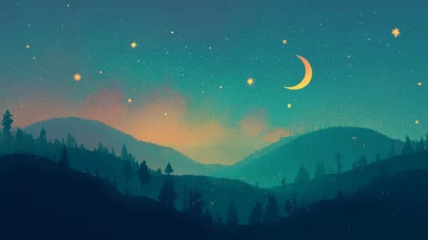 Dreamy Night Landscape with Crescent Moon and Stars - HD Wallpaper, 4k Background Image