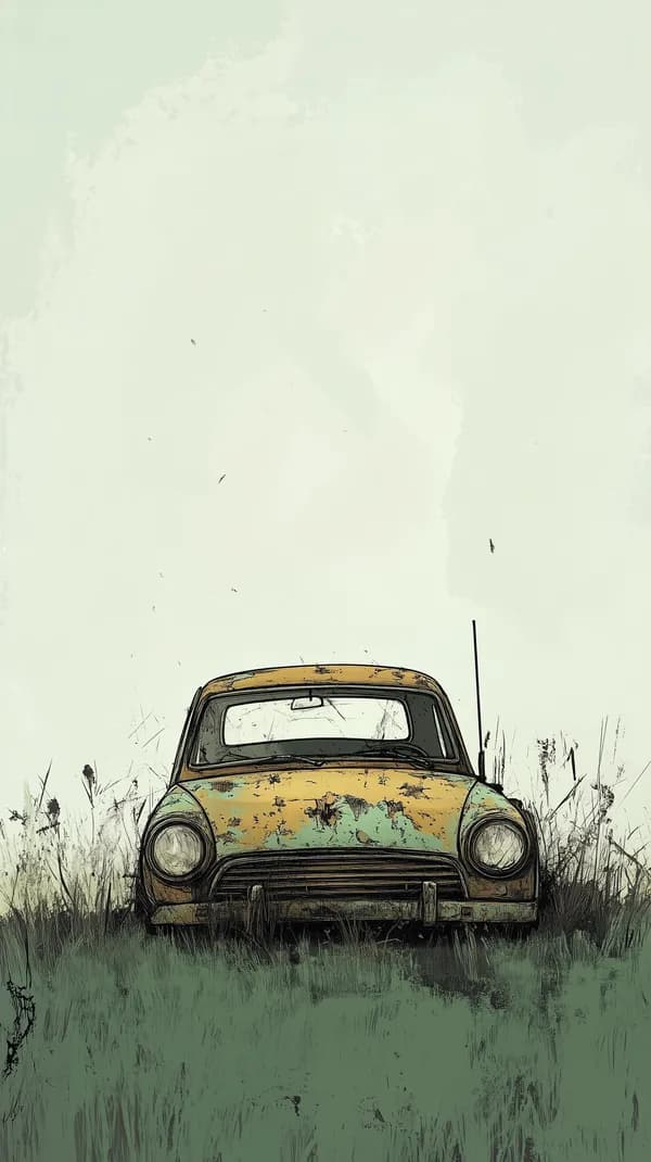 Vintage Rusted Car in Overgrown Field — Artistic Illustration - HD Wallpaper, 4k Background Image