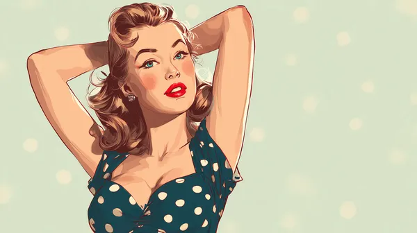 Retro Pin-Up Portrait in Polka Dot Dress: Vintage Illustration - HD Wallpaper, 4k Background Image