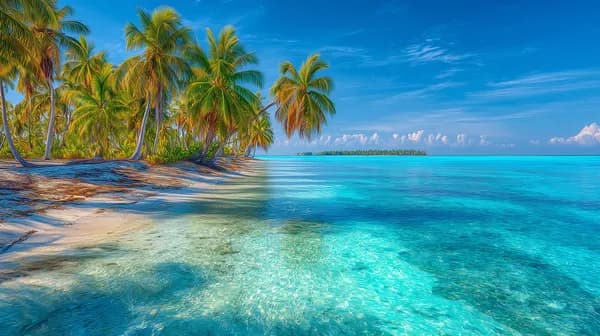 Tropical Beach Paradise: Palm Trees & Crystal Turquoise Waters - HD Wallpaper, 4k Background Image