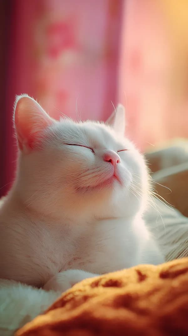Serene White Cat in Warm Sunlit Light – Cozy Wallpaper - HD Wallpaper, 4k Background Image