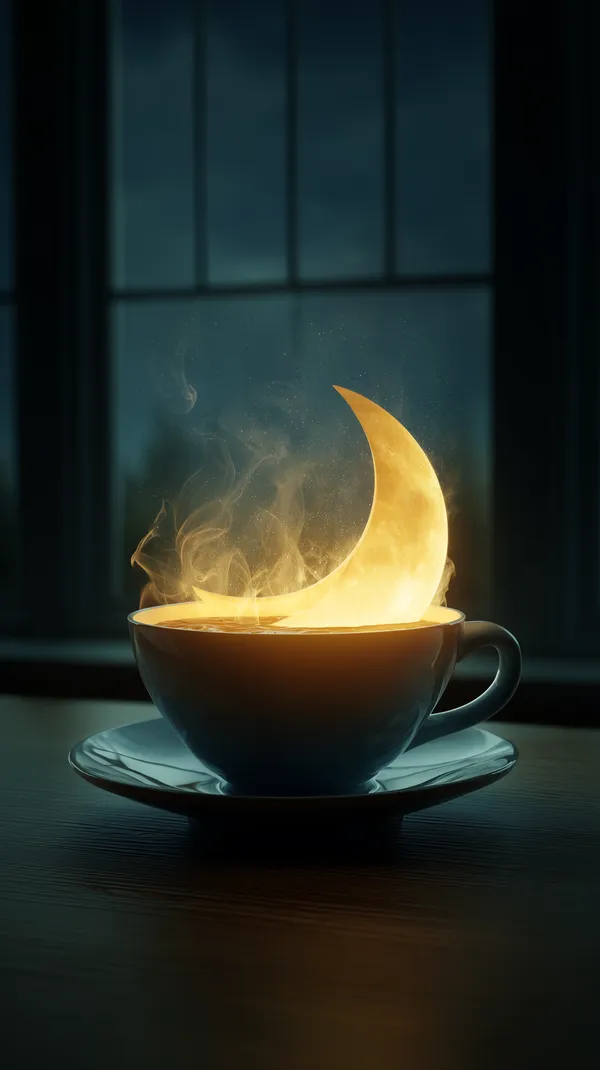 Dreamy Moonlit Cup with Glowing Crescent Steam Wallpaper - HD Wallpaper, 4k Background Image