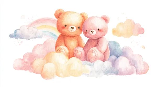 Pastel Watercolor Bears on Dreamy Cloud Wallpaper Art - HD Wallpaper, 4k Background Image