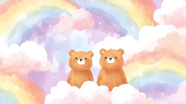 Pastel Bear Clouds Wallpaper - Cute Watercolor Dreamscape - HD Wallpaper, 4k Background Image