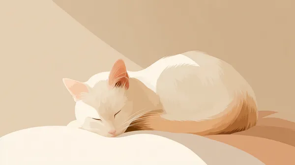Serene Sleeping White Cat — Soft Pastel Digital Wallpaper - HD Wallpaper, 4k Background Image