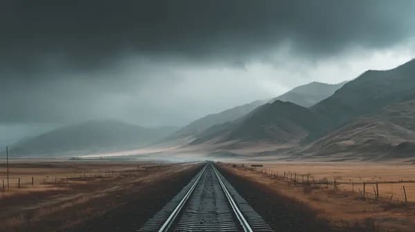 Desolate Mountain Rail Track in Stormy Landscape at Dawn - HD Wallpaper, 4k Background Image