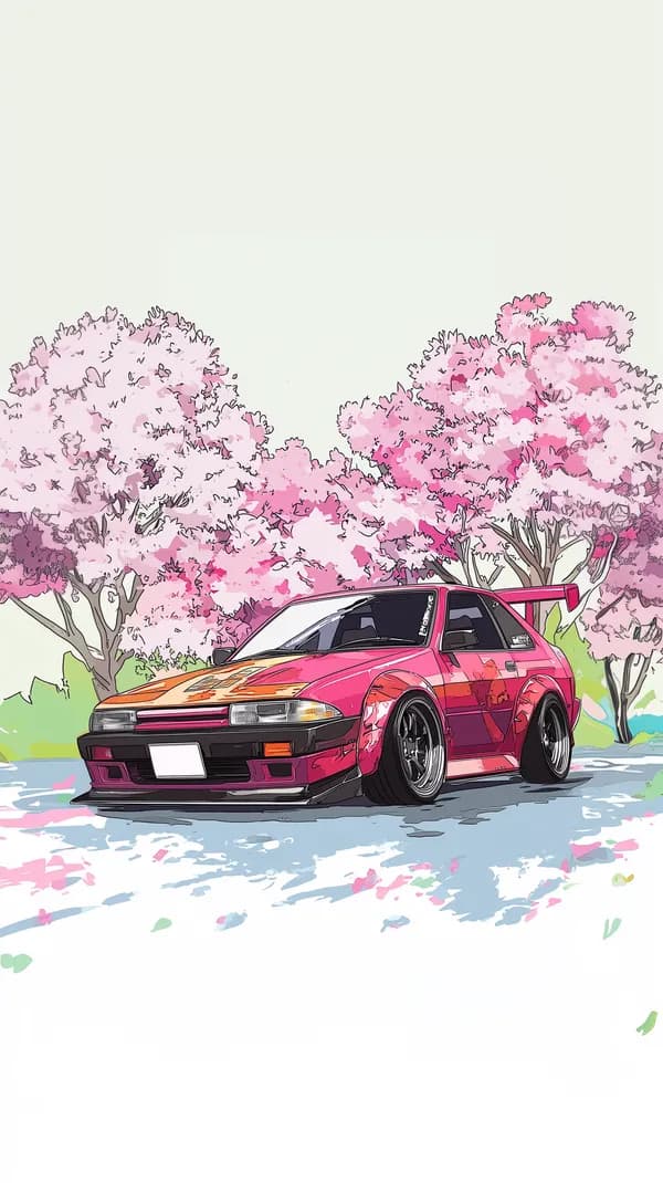 Pastel Pink Sports Car in Cherry Blossom Garden - Wallpaper - HD Wallpaper, 4k Background Image