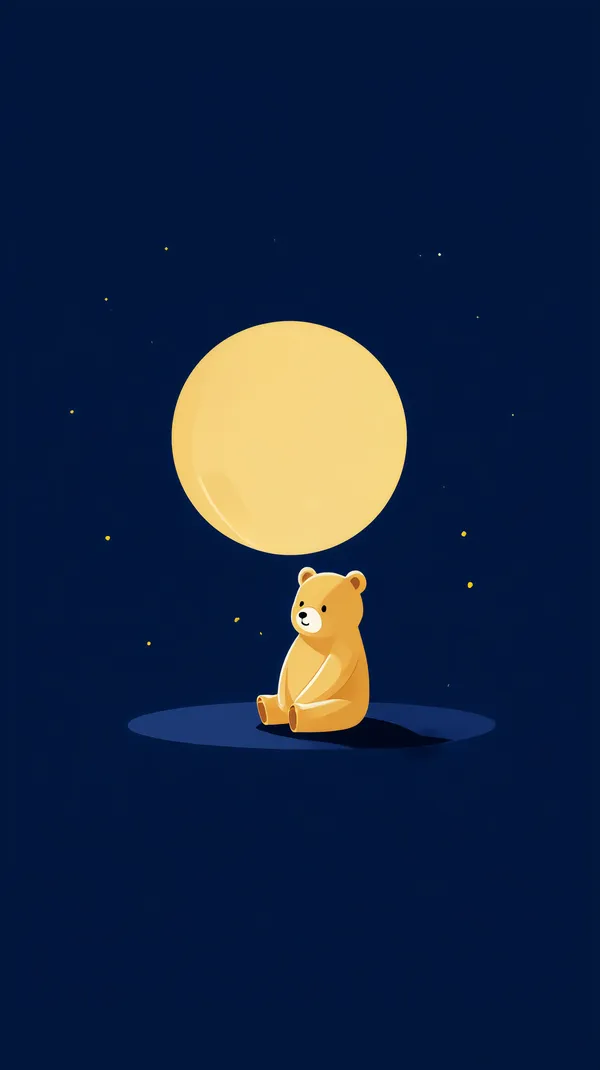 Cute Bear Under a Big Moon — Night Sky Illustration - HD Wallpaper, 4k Background Image