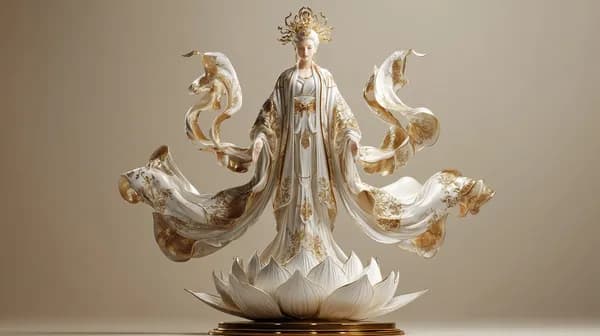 Elegant Goddess on a Golden Lotus Wallpaper with Flowing Robes - HD Wallpaper, 4k Background Image