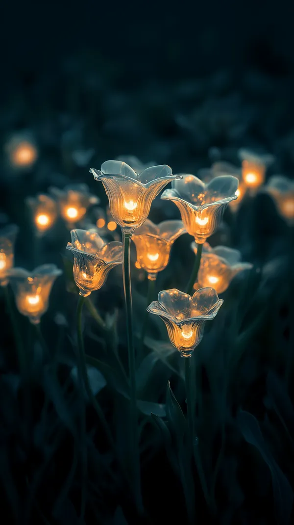 Glowing Flower Lanterns in a Night Garden Wallpaper - HD Wallpaper, 4k Background Image