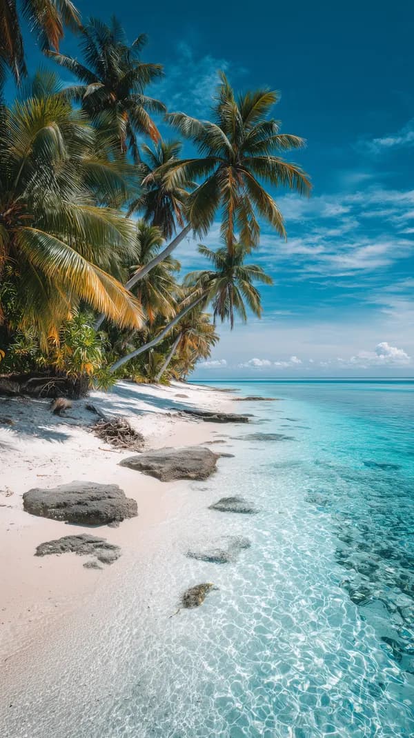 Tropical Beach Paradise with Palm Trees and Crystal Water - HD Wallpaper, 4k Background Image