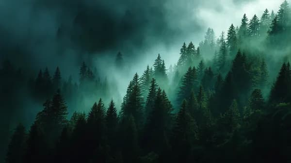 Misty Green Forest Wallpaper with Foggy Pines and Mist - HD Wallpaper, 4k Background Image