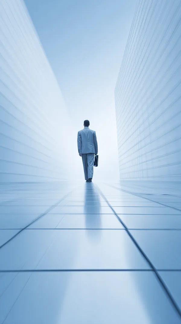 Futuristic Blue Corridor Wallpaper: Businessman Walking Toward Light - HD Wallpaper, 4k Background Image