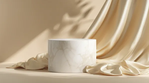 Cream Marble Pedestal with Draped Fabric — Elegant Still Life - HD Wallpaper, 4k Background Image