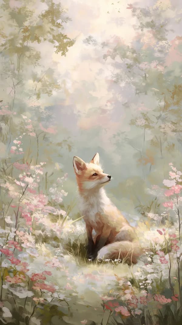 Pastel Fox in a Dreamy Floral Forest - Soft Watercolor Wallpaper - HD Wallpaper, 4k Background Image