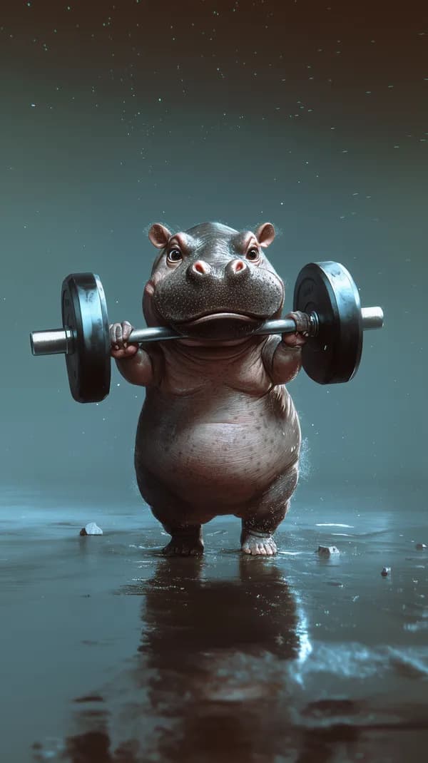 Cartoon Hippo Lifting Weights - Colorful Night Scene Wallpaper - HD Wallpaper, 4k Background Image