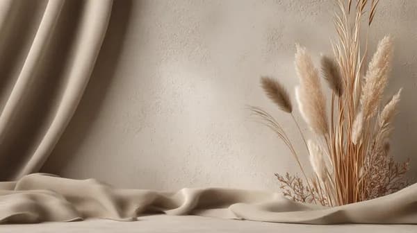 Soft Beige Draped Fabric with Pampas Grass Decor Wallpaper - HD Wallpaper, 4k Background Image