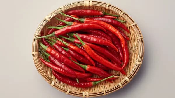 Vibrant Red Chili Peppers in a Rustic Woven Basket – Wallpaper - HD Wallpaper, 4k Background Image