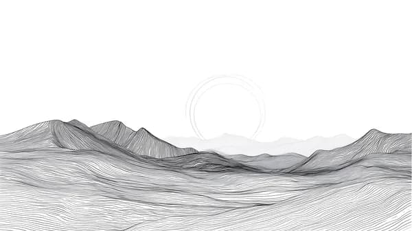 Monochrome Line Art Desert Landscape with Circular Sky Ring - HD Wallpaper, 4k Background Image