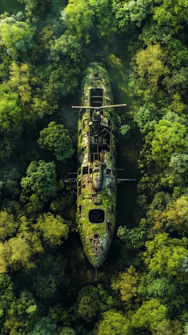 Moss-Covered Jungle Shipwreck: Atmospheric Aerial View - HD Wallpaper, 4k Background Image