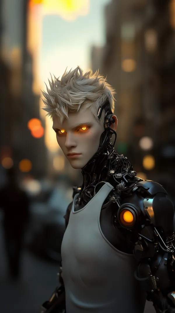 Cyberpunk Android Portrait in Neon Cityscape at Dusk - HD Wallpaper, 4k Background Image